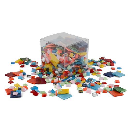 Assorted Theme Rainbow Mosaic Glass Tiles 1Kg **School Bulk Buy**