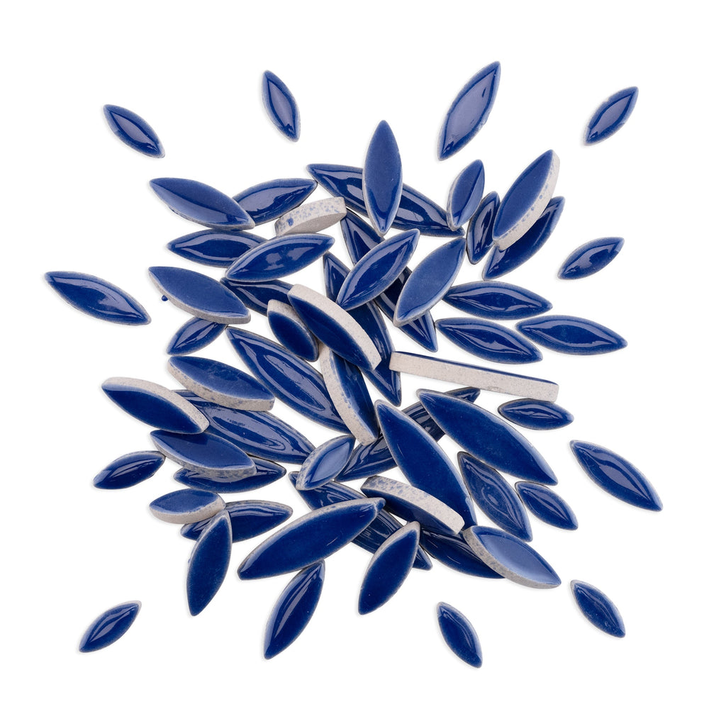 Dark Blue Leaf Petal Shaped Ceramic Mosaic Tiles 250g