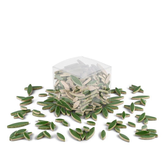 Dark Green Leaf Petal Shaped Ceramic Mosaic Tiles 800g **School Bulk Buy**