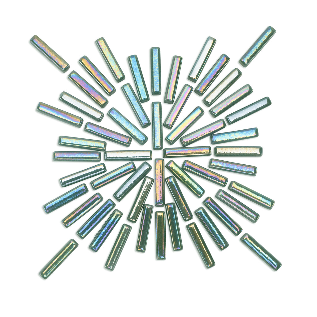 Irridised Green Sticks Green Glass Tiles 250g
