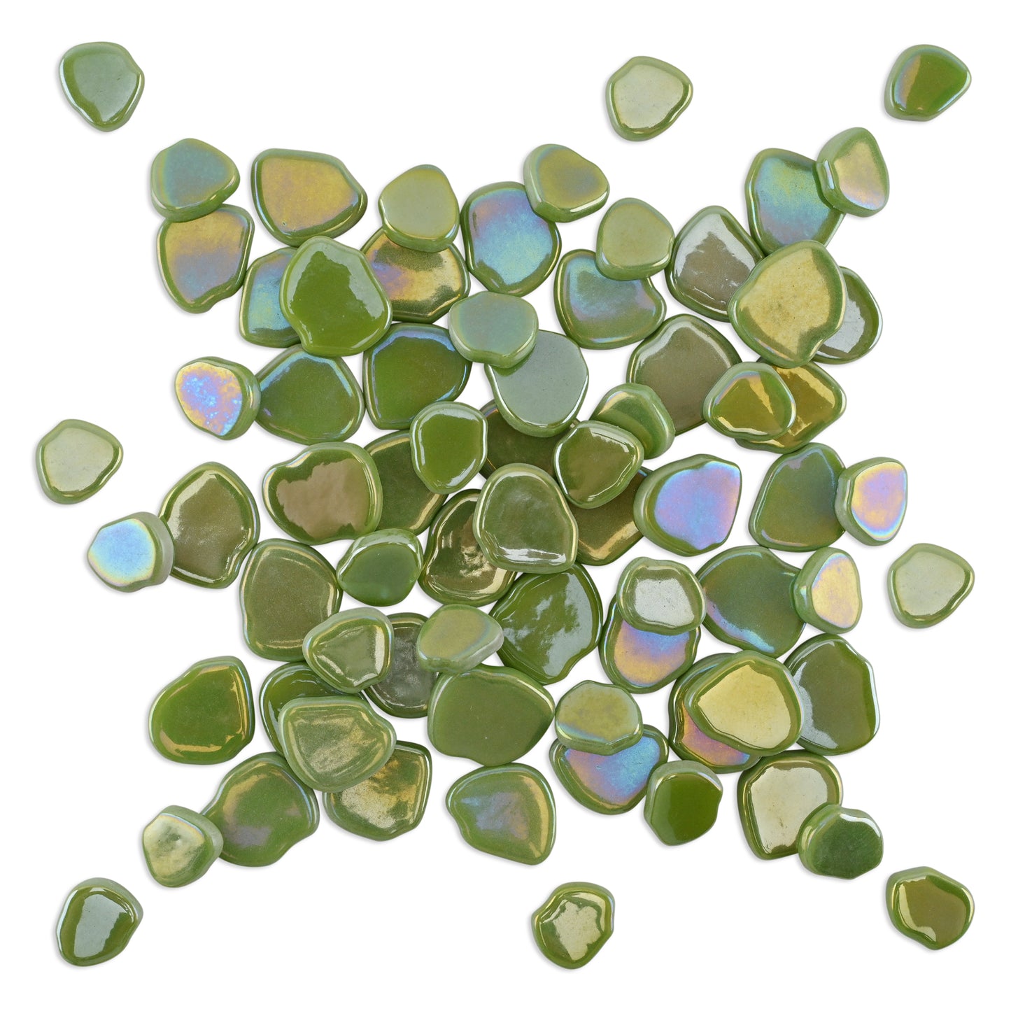 Green Blossom Shaped Iridised Mixed Size Glass Pieces 1Kg **School Bulk Buy**