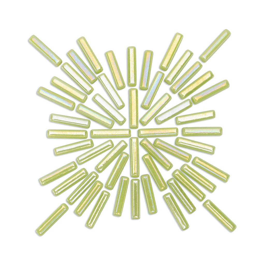 Irridised Lime Sticks Green Glass Tiles 250g