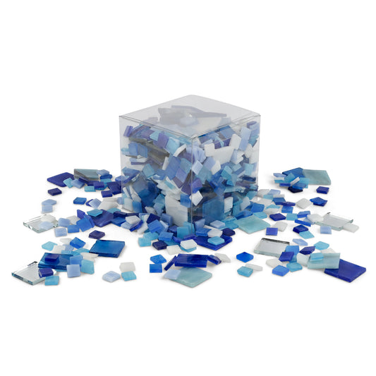 Ocean Theme Blue White Mosaic Glass Tiles 1Kg **School Bulk Buy**