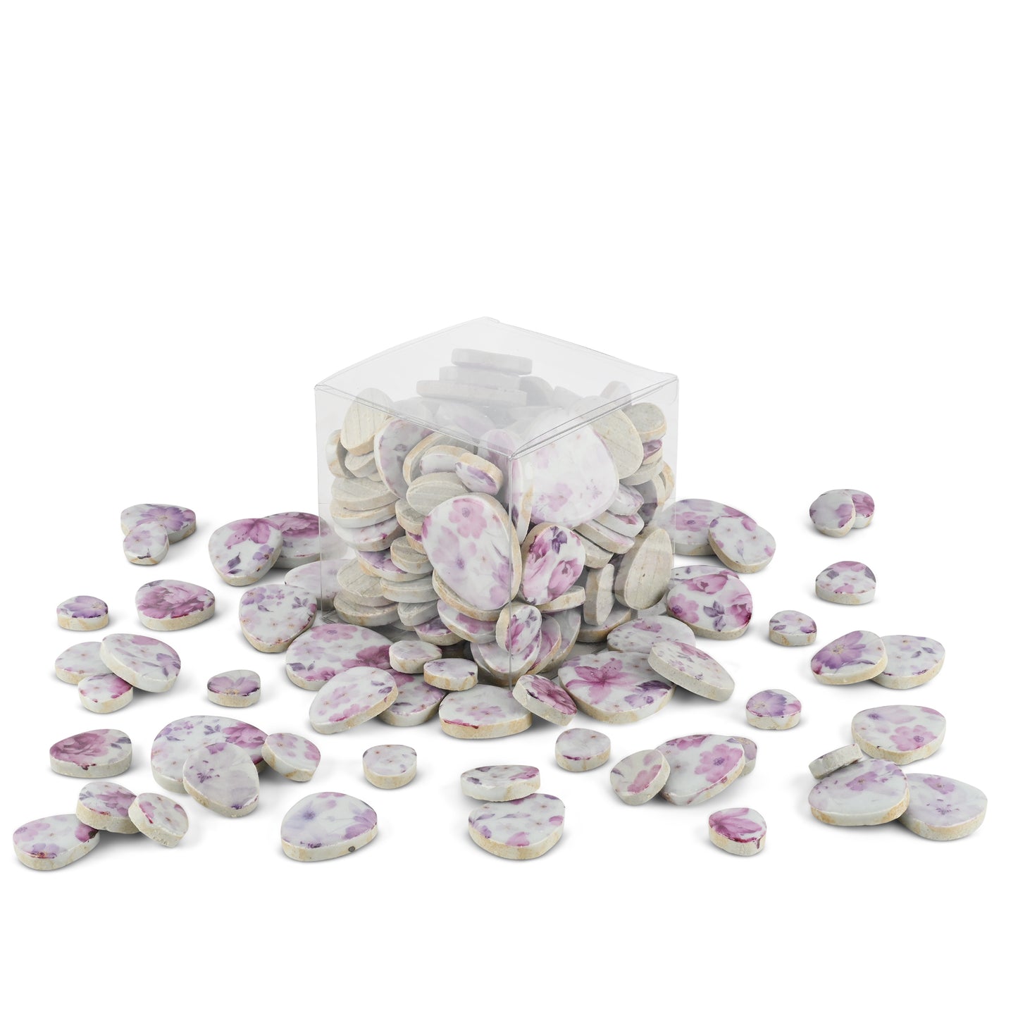 Princess Floral Pattern Pink & Purple Printed Glazed Ceramic Pebble Tiles 800g **School Bulk Buy**
