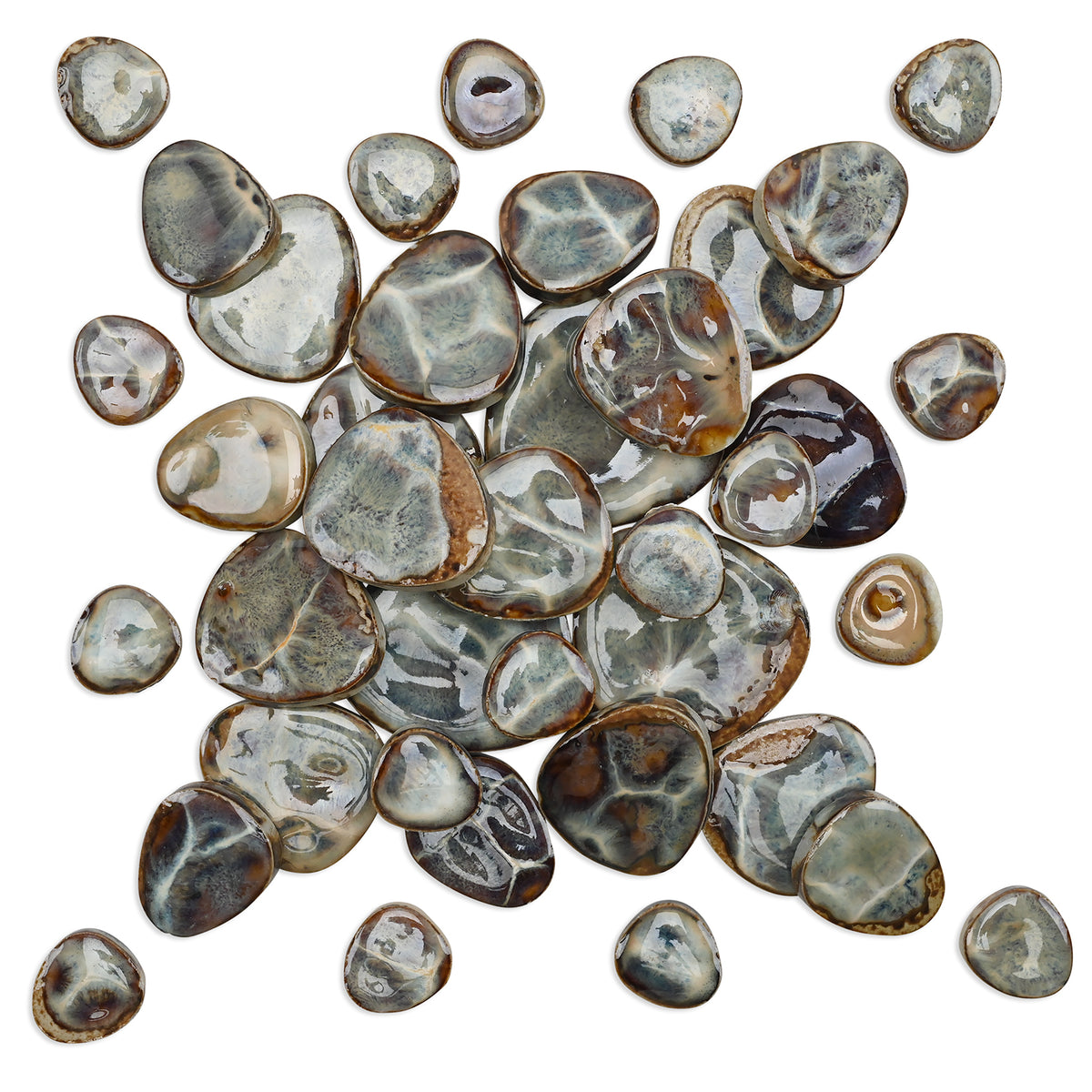 Stonewash Blue Marble Effect Glazed Ceramic Pebble Tiles 250g