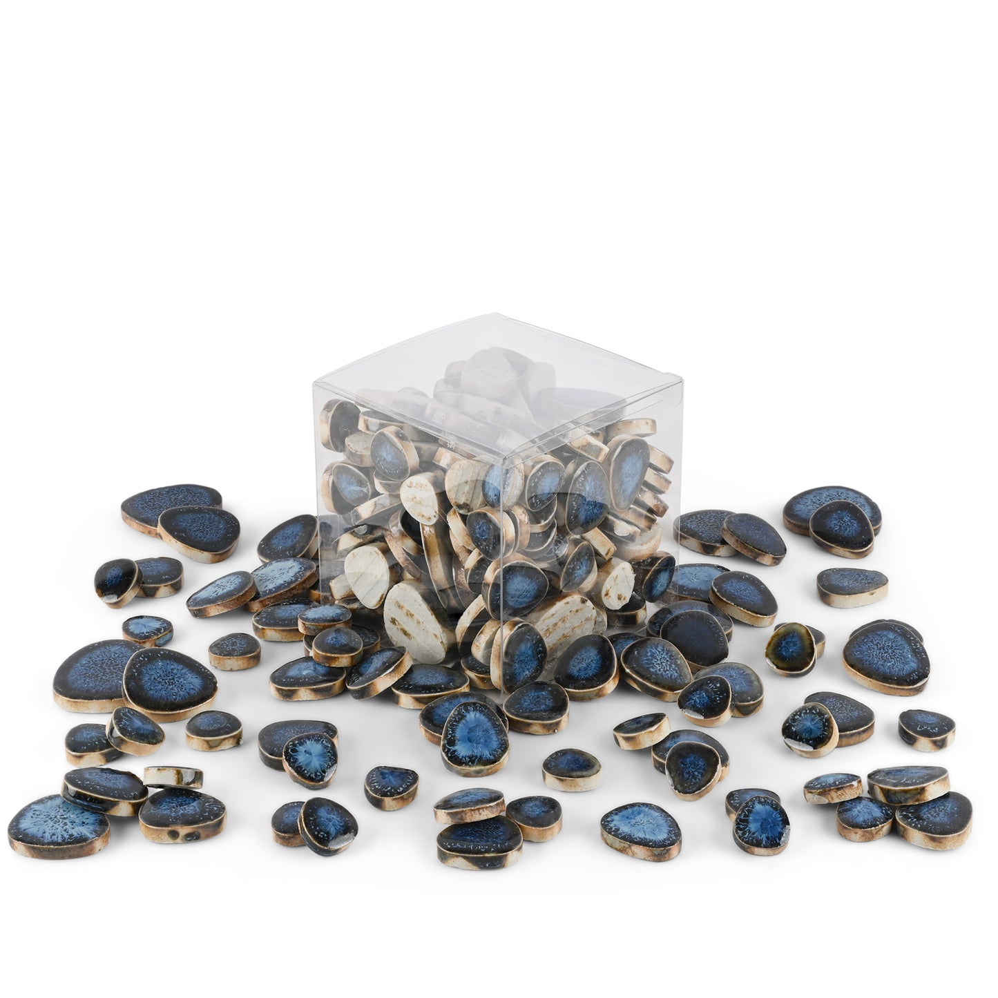 Two Blues Glazed Ceramic Pebble Tiles 800g **School Bulk Buy**