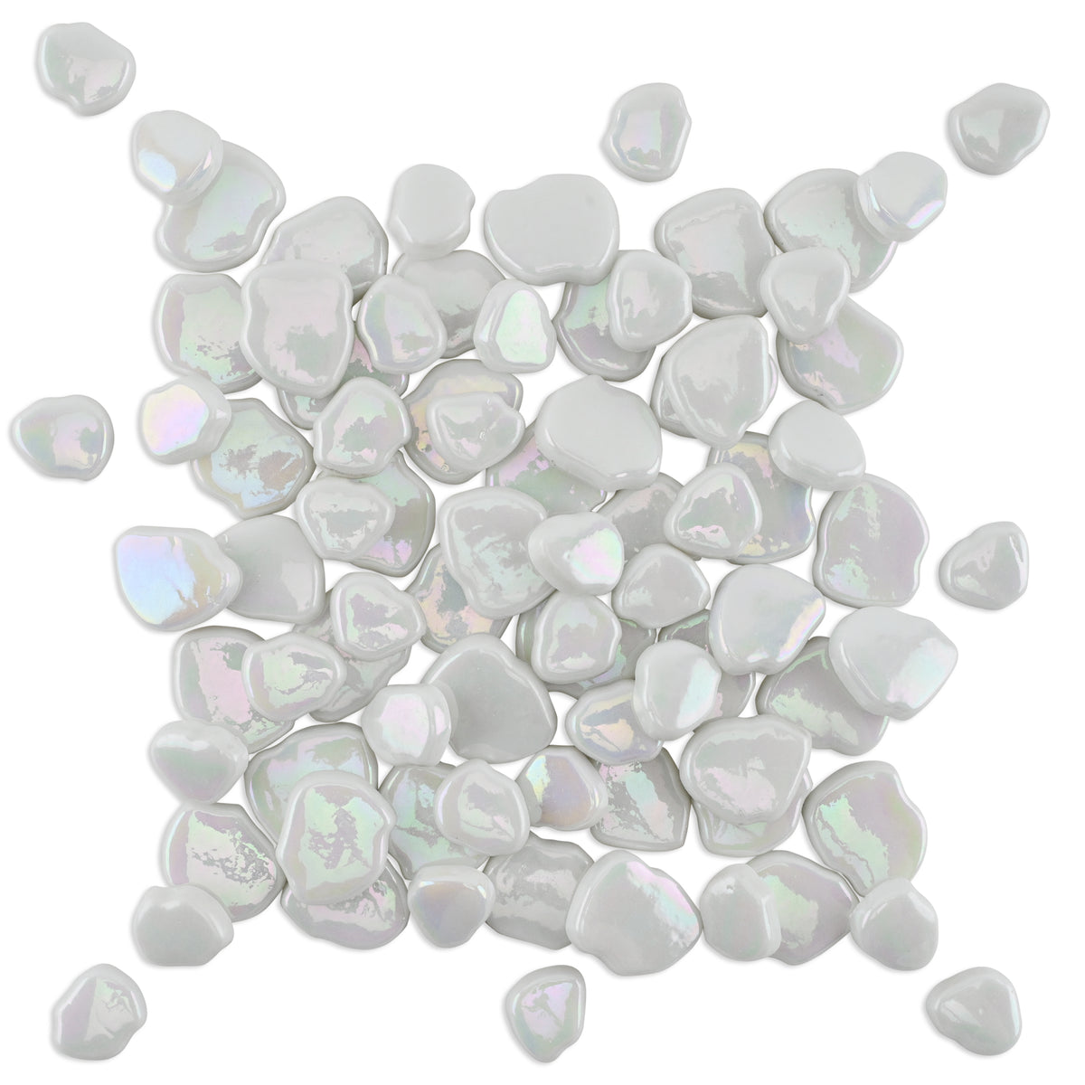 White Blossom Shaped Iridised Mixed Size Glass Pieces 250g