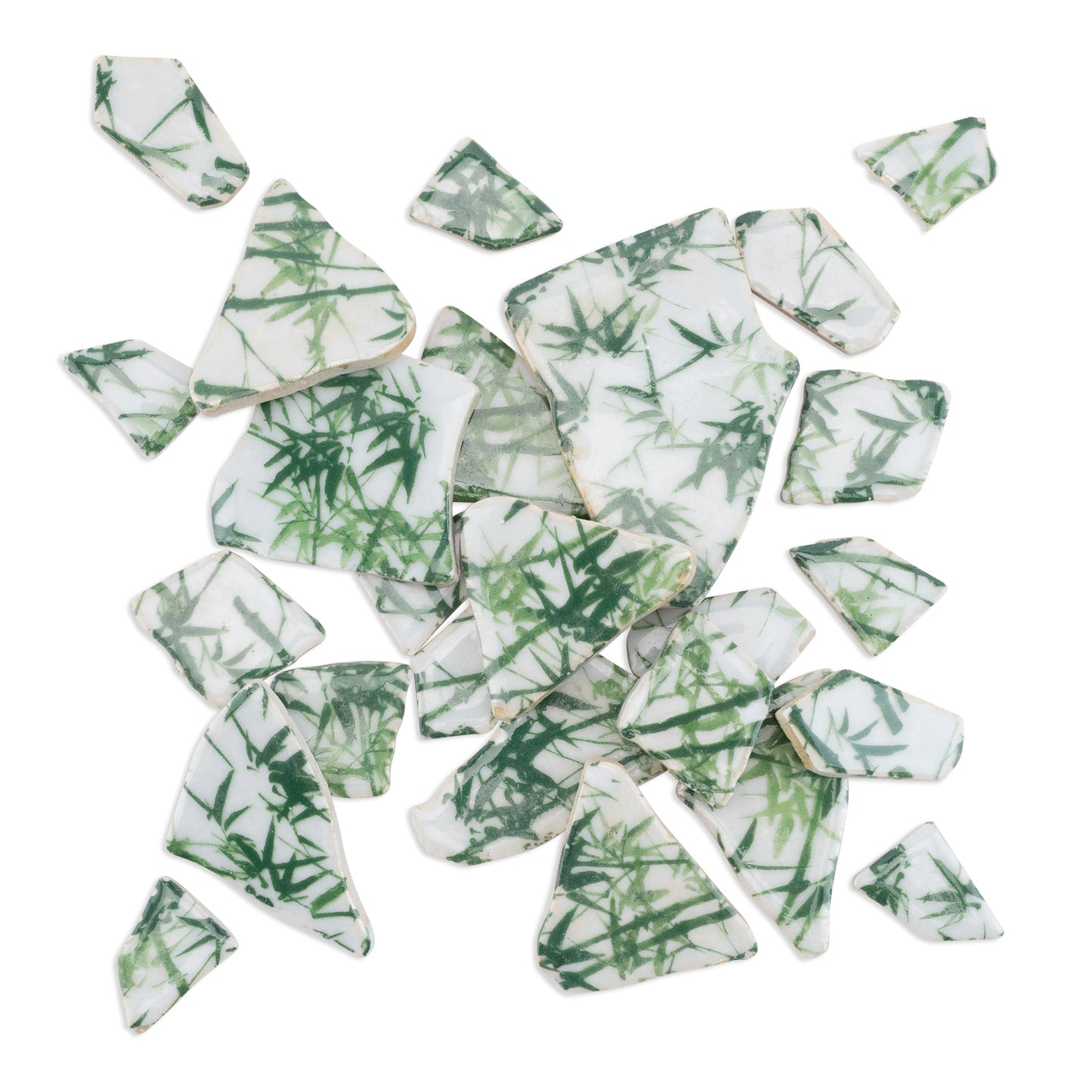 Irregular Bamboo Green and White Pattern Printed Glazed Ceramic Tiles 250g