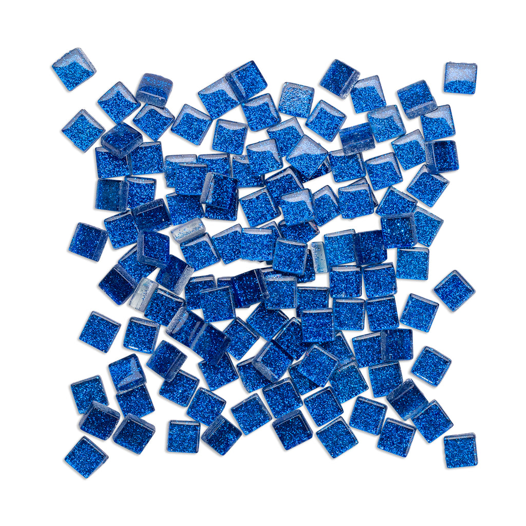 Blueberry Fizz Glitter Blue Mosaic Glass Tiles 250g