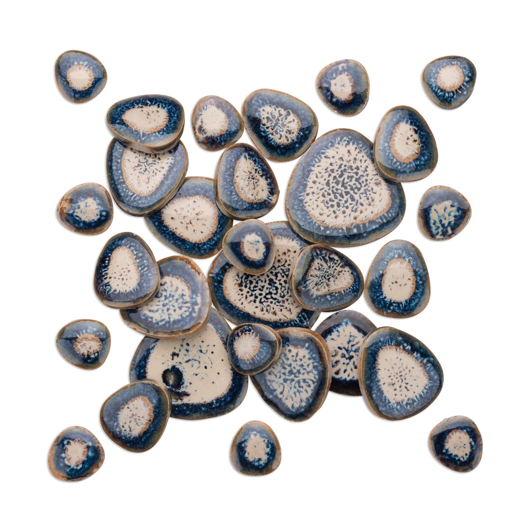 Eggzactly Blue White Speckled Glazed Ceramic Pebble Tiles 250g