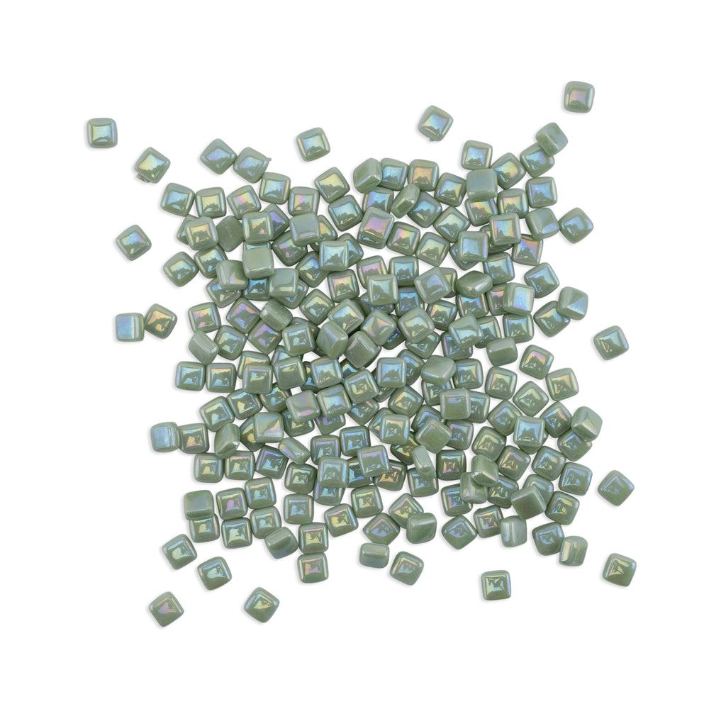 Mid Green Mini Iridised Glass Blocks Mosaic Tiles 250g
