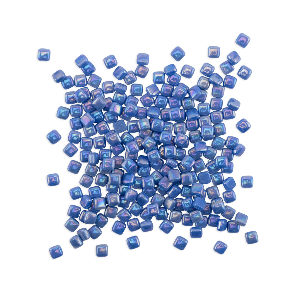 Mid Blue Mini Iridised Glass Blocks Mosaic Tiles 250g
