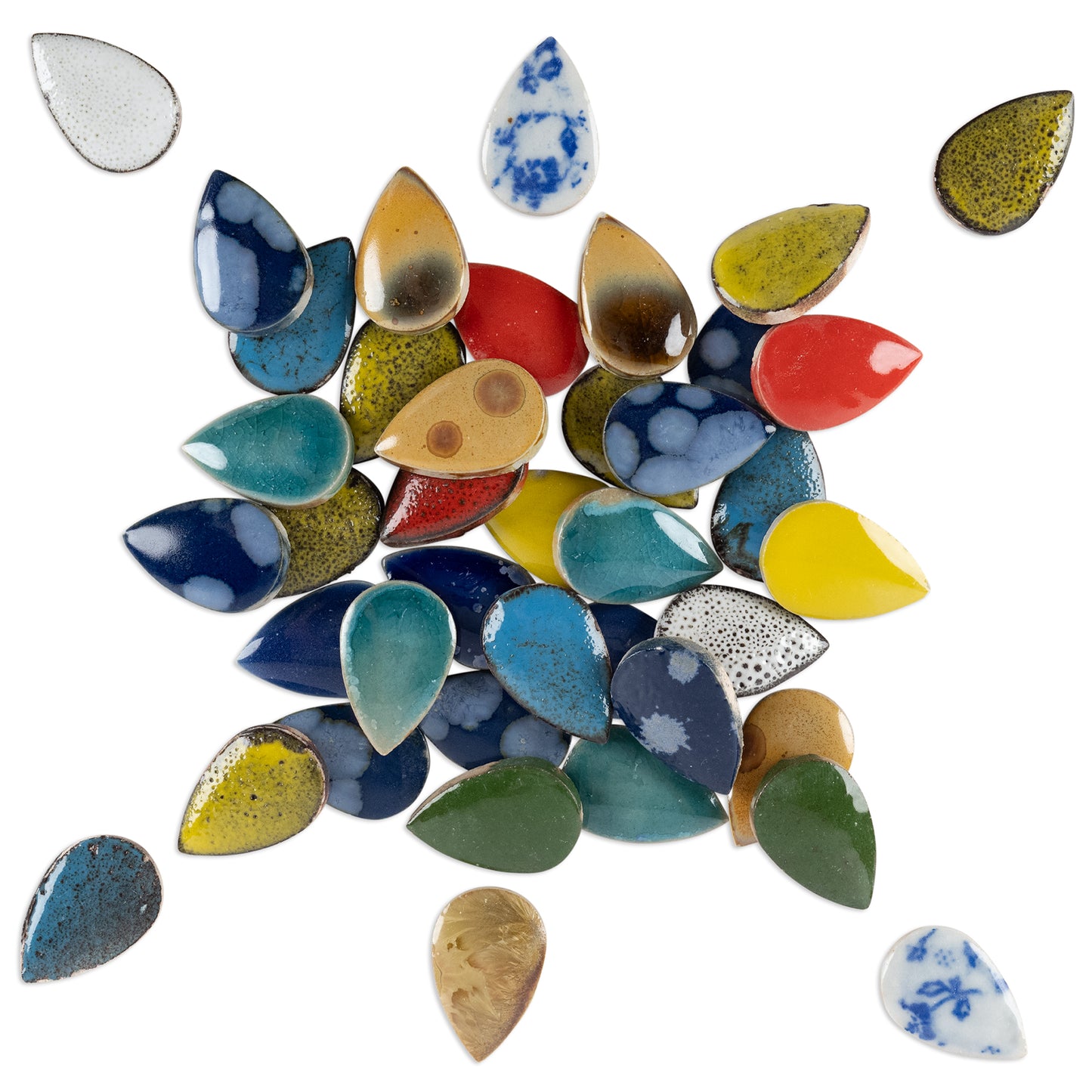 Assorted Glazed Ceramic Teardrop Tiles 250g