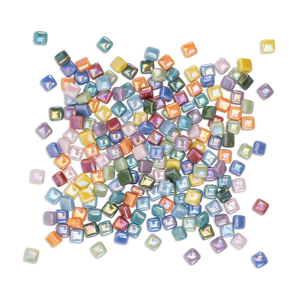 Assorted Rainbow Mini Iridised Glass Blocks Mosaic Tiles 250g