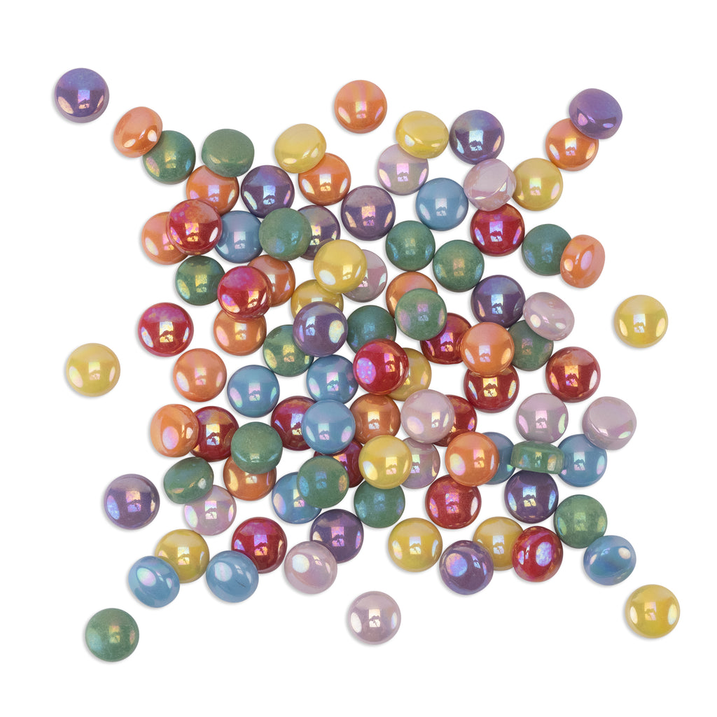 Assorted Pearl Round Rainbow Glass Tiles 250g
