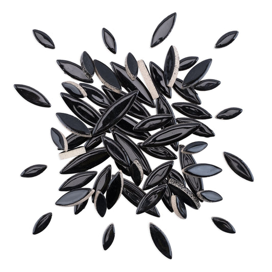 Black Leaf Petal Shaped Ceramic Mosaic Tiles 250g