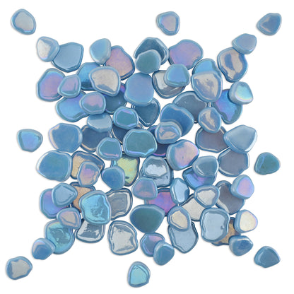 Light Blue Blossom Shaped Iridised Mixed Size Glass Pieces 1Kg **School Bulk Buy**