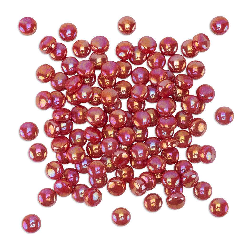 Bright Red Pearl Round Glass Tiles 250g