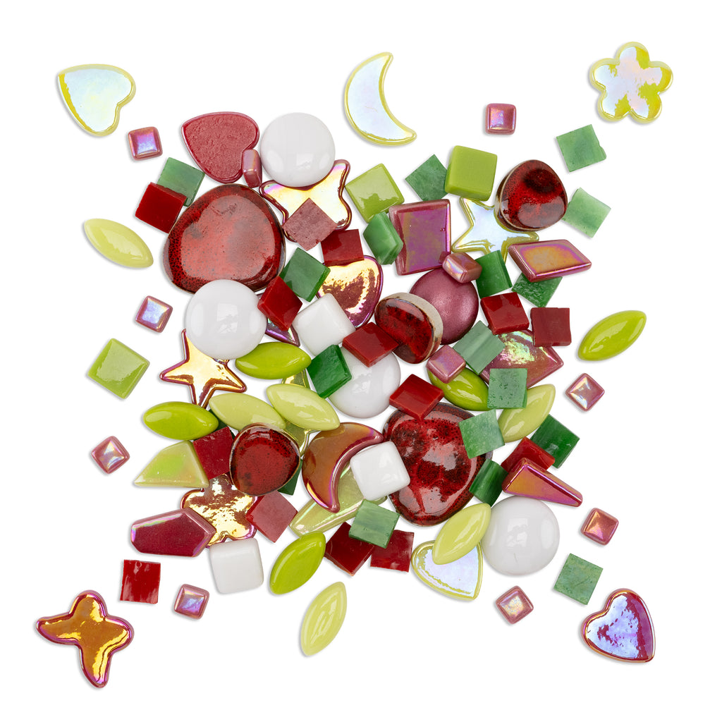 Christmas Themed Mosaic Glass - Traditional Colour Mix 500g