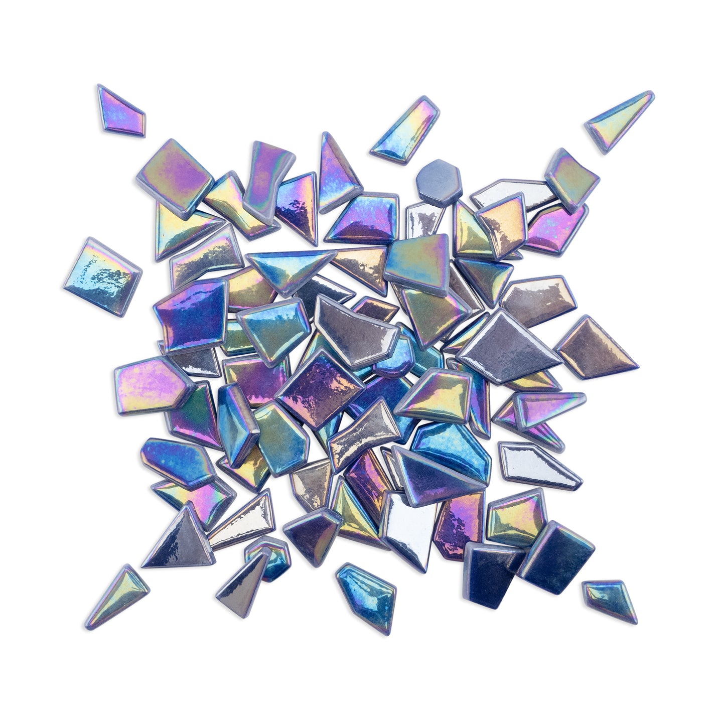 Dark Blue Irregular Shaped Iridised Glass Tiles 1Kg **School Bulk Buy**