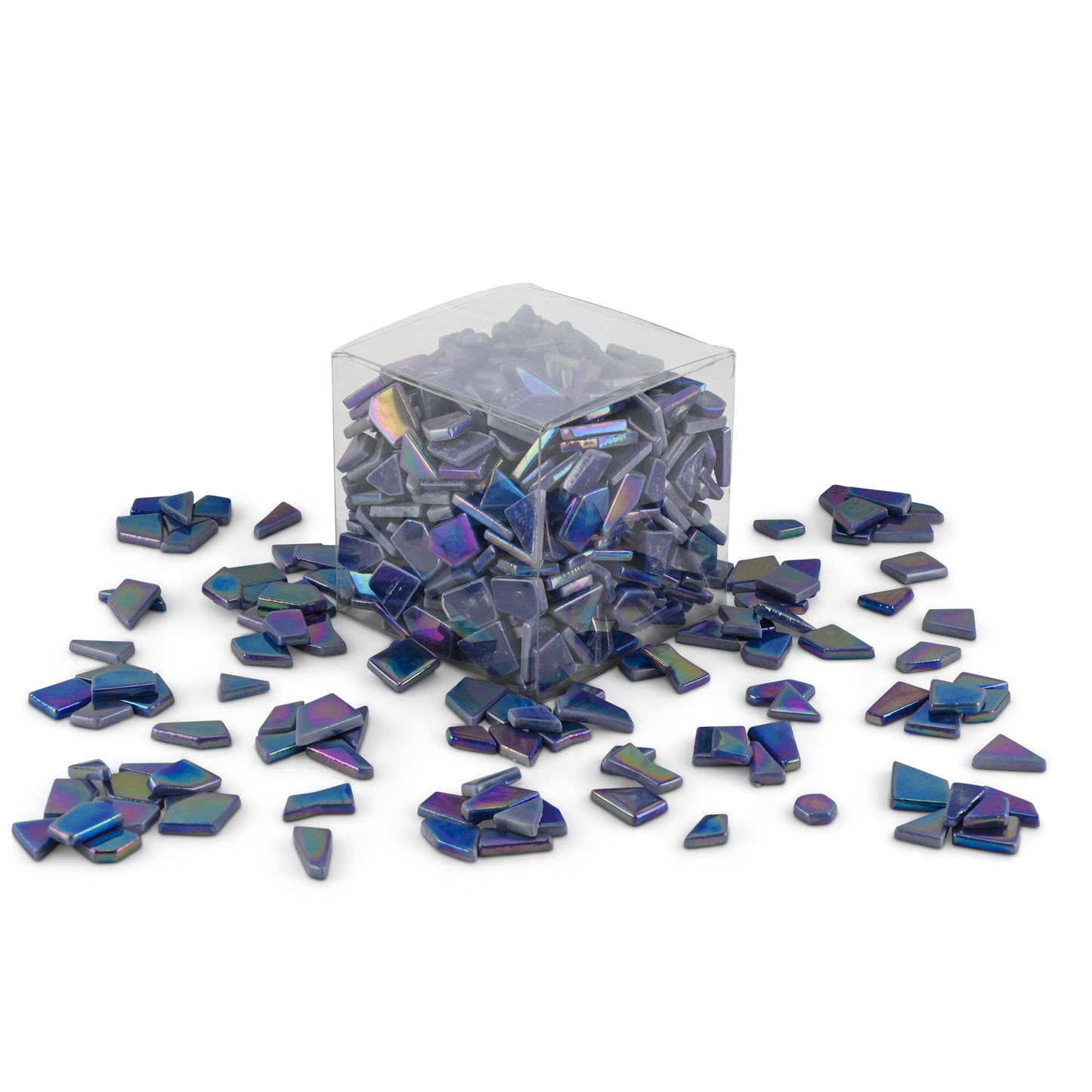 Dark Blue Irregular Shaped Iridised Glass Tiles 1Kg **School Bulk Buy**