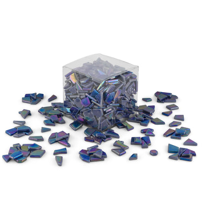 Dark Blue Irregular Shaped Iridised Glass Tiles 1Kg **School Bulk Buy**