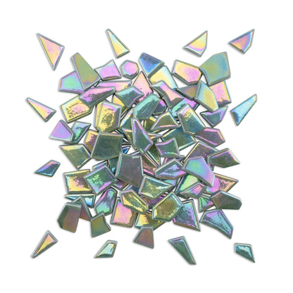 Dark Green Irregular Shaped Iridised Glass Tiles 1Kg **School Bulk Buy**