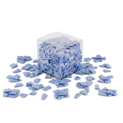 Dolphin Blue Irregular Shaped Iridised Glass Tiles 1Kg **School Bulk Buy**