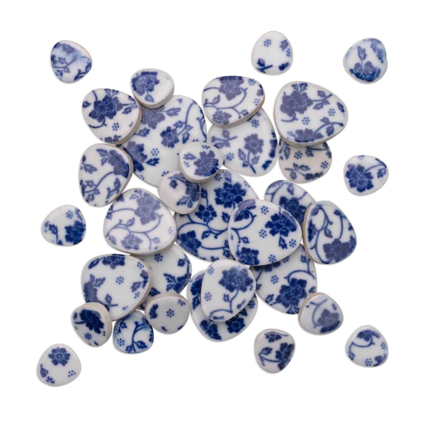 Duchess Blue and White Printed Glazed Ceramic Pebble Tiles 800g **School Bulk Buy**