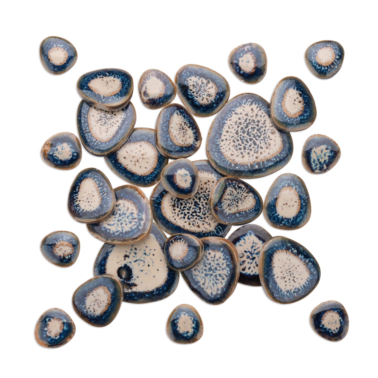 Eggzactly Blue White Speckled Glazed Ceramic Pebble Tiles 800g **School Bulk Buy**