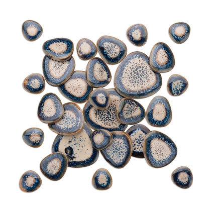 Eggzactly Blue White Speckled Glazed Ceramic Pebble Tiles 800g **School Bulk Buy**