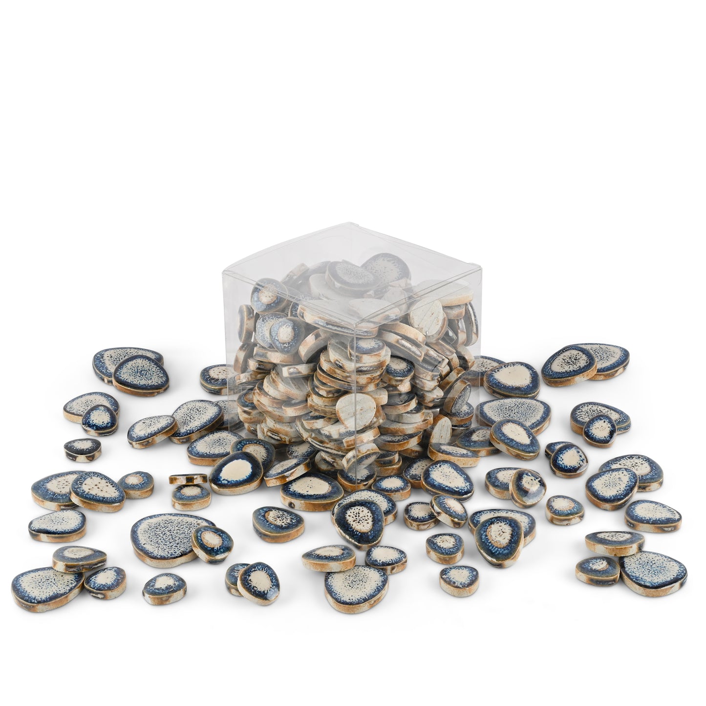 Eggzactly Blue White Speckled Glazed Ceramic Pebble Tiles 800g **School Bulk Buy**