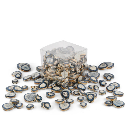 Eggzactly Blue White Speckled Glazed Ceramic Pebble Tiles 800g **School Bulk Buy**