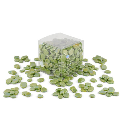 Green Blossom Shaped Iridised Mixed Size Glass Pieces 1Kg **School Bulk Buy**