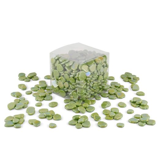 Green Blossom Shaped Iridised Mixed Size Glass Pieces 1Kg **School Bulk Buy**