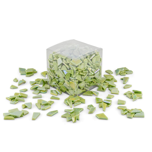 Green Irregular Shaped Iridised Glass Tiles 1Kg **School Bulk Buy**