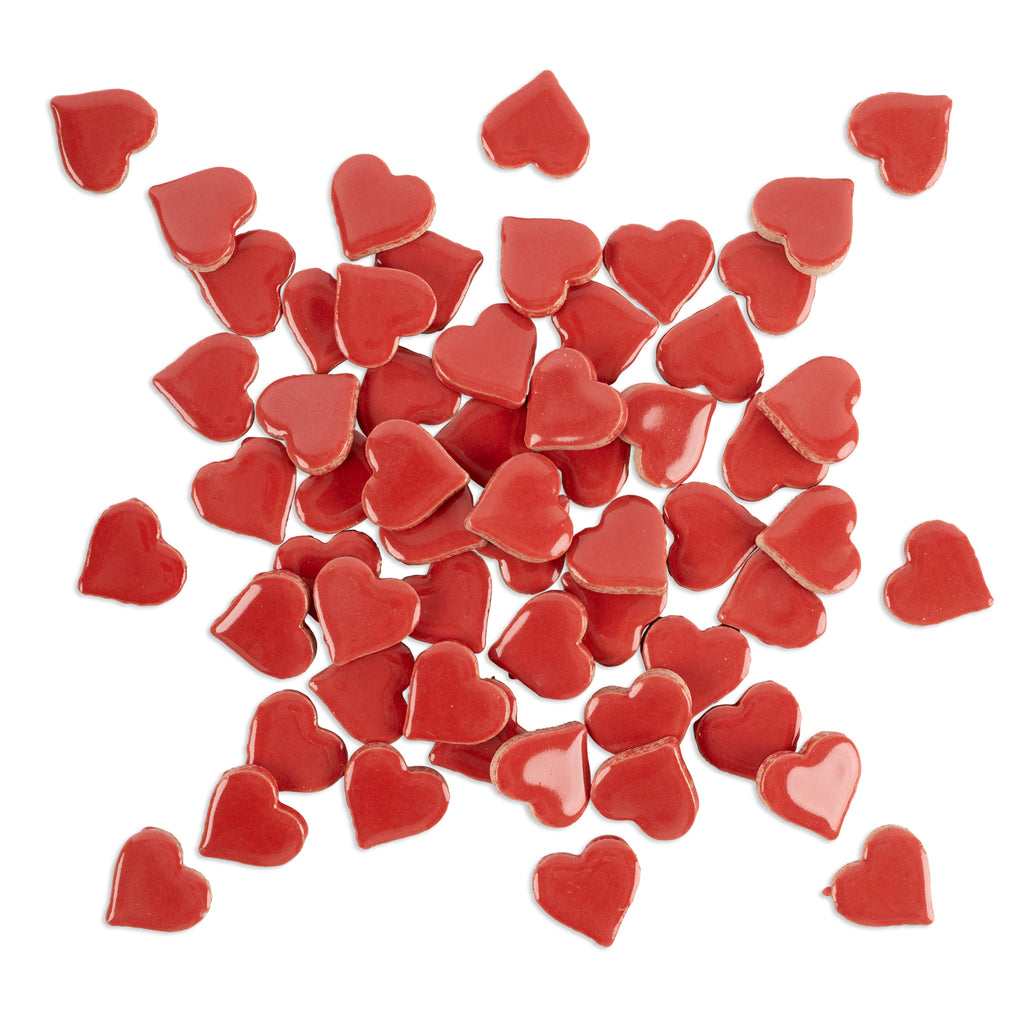 Red Heart Shaped Glazed Ceramic Tiles 250g