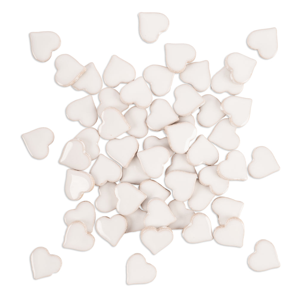 White Heart Shaped Glazed Ceramic Tiles 250g