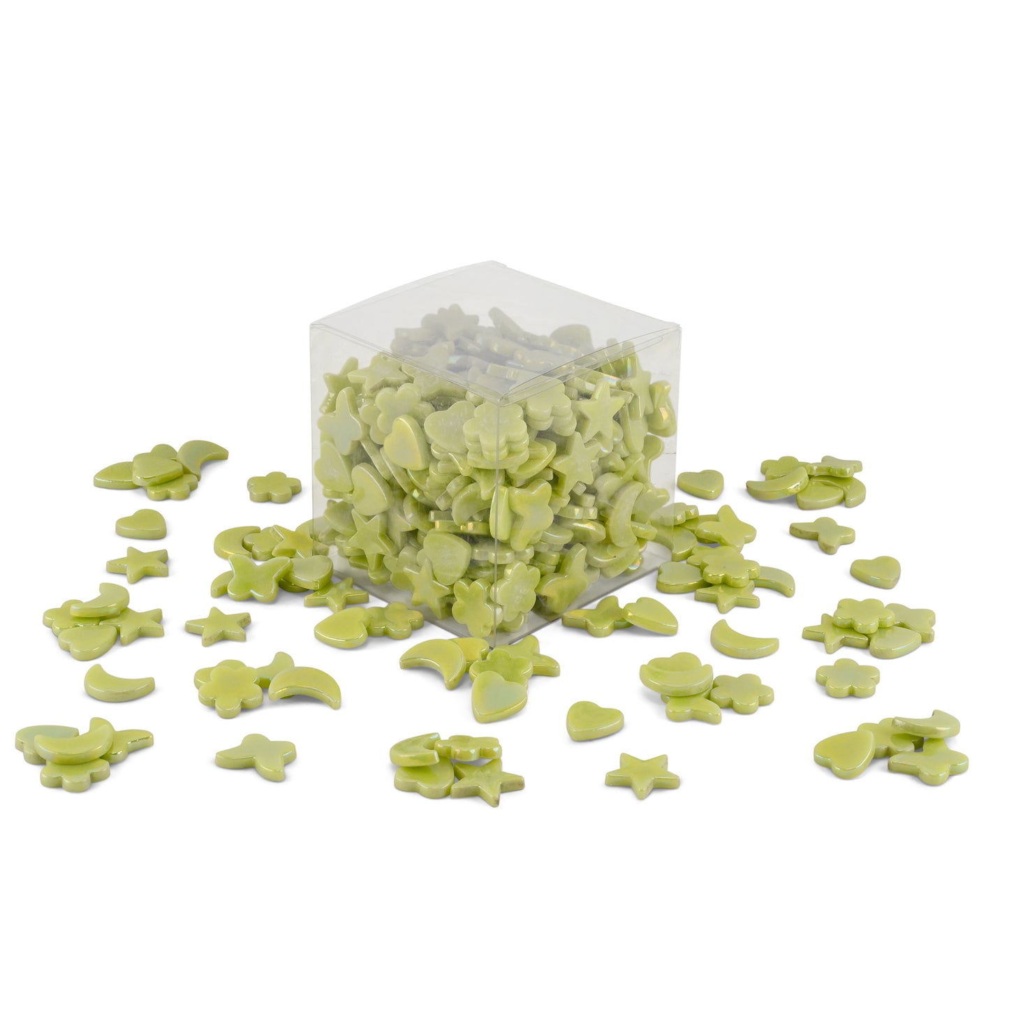 Lime Green Cutie Pie Iridised Assorted Glass Shapes 800g **School Bulk Buy**