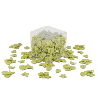 Lime Green Cutie Pie Iridised Assorted Glass Shapes 800g **School Bulk Buy**