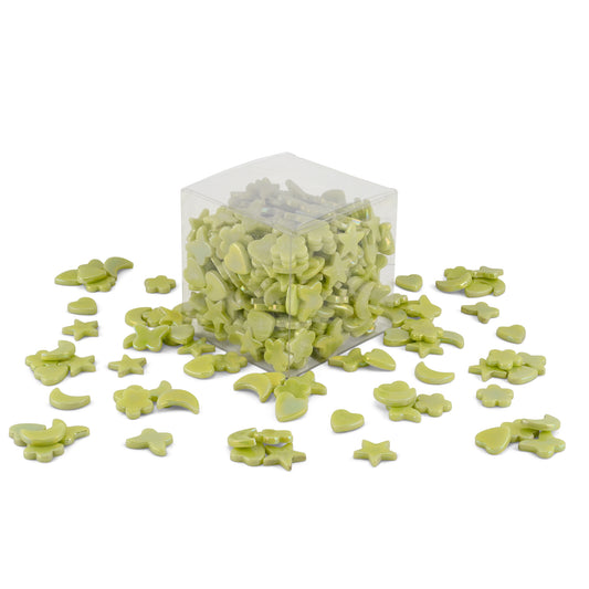 Lime Green Cutie Pie Iridised Assorted Glass Shapes 800g **School Bulk Buy**