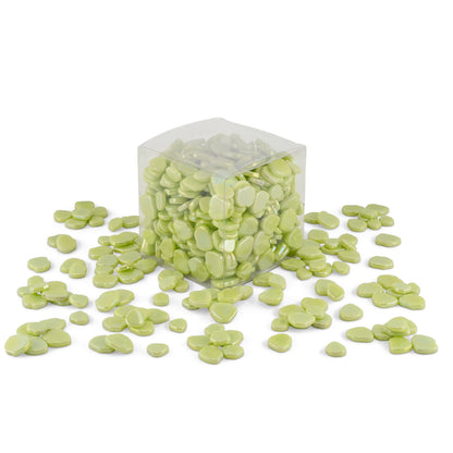 Lime Green Blossom Shaped Iridised Mixed Size Glass Pieces 1Kg **School Bulk Buy**