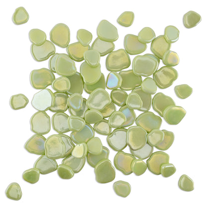 Lime Green Blossom Shaped Iridised Mixed Size Glass Pieces 1Kg **School Bulk Buy**