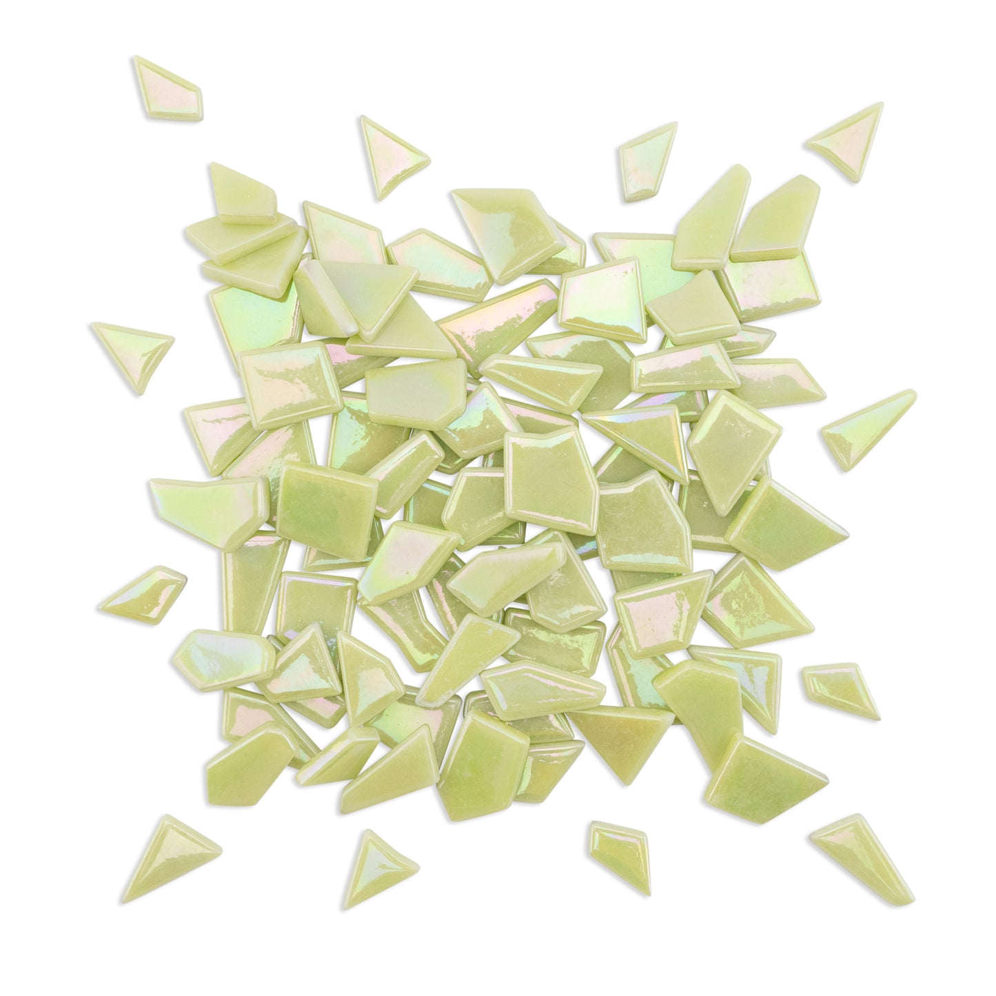 Lime Irregular Shaped Iridised Glass Tiles 1Kg **School Bulk Buy**