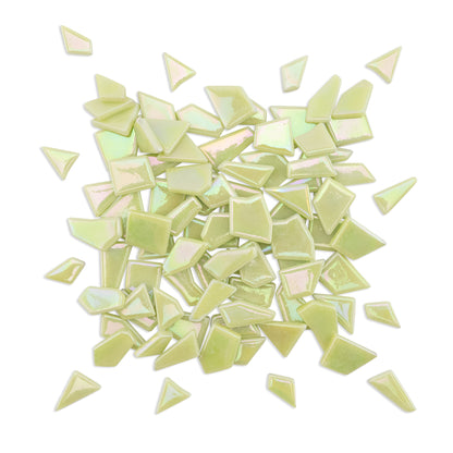 Lime Irregular Shaped Iridised Glass Tiles 1Kg **School Bulk Buy**