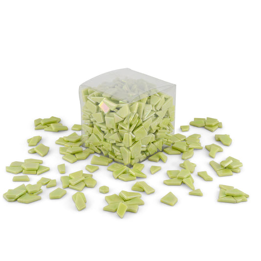 Lime Irregular Shaped Iridised Glass Tiles 1Kg **School Bulk Buy**