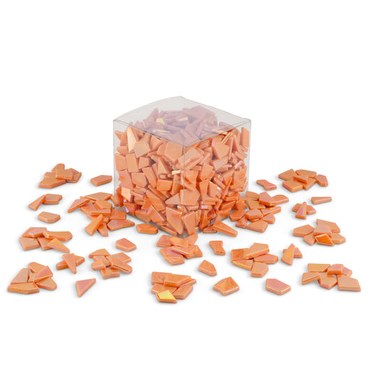 Orange Irregular Shaped Iridised Glass Tiles 1Kg **School Bulk Buy**