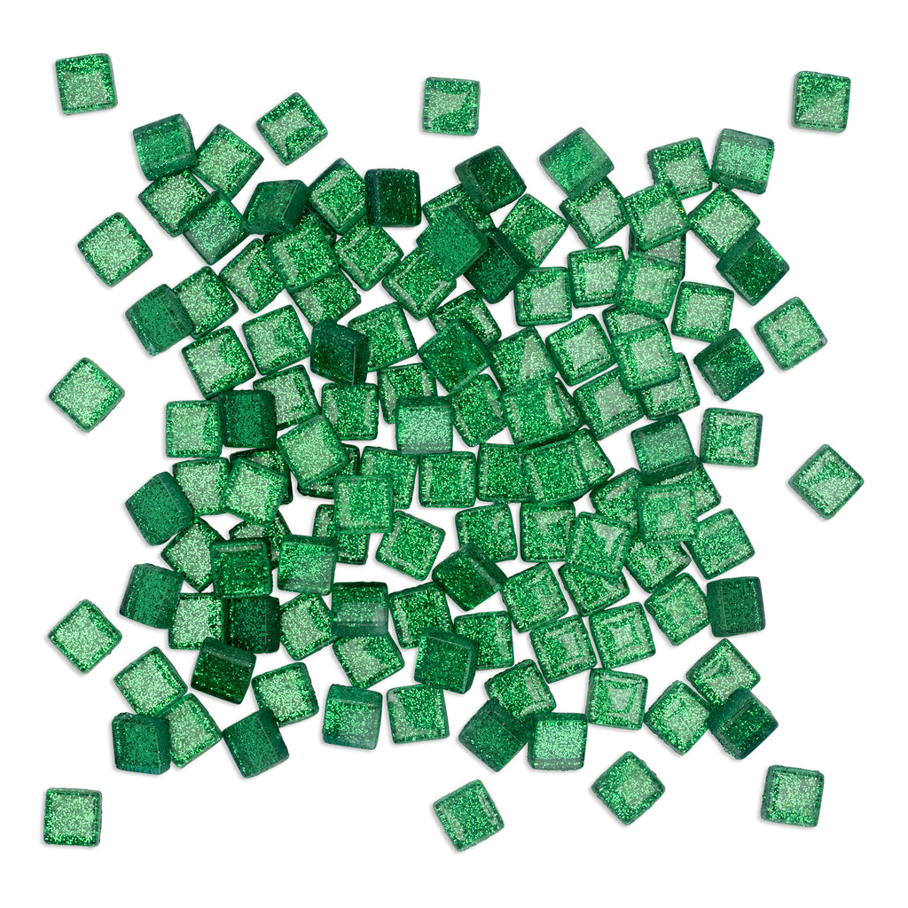 Peppermint Crackle Glitter Green Mosaic Glass Tiles 250g