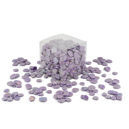 Purple Blossom Shaped Iridised Mixed Size Glass Pieces 1Kg **School Bulk Buy**