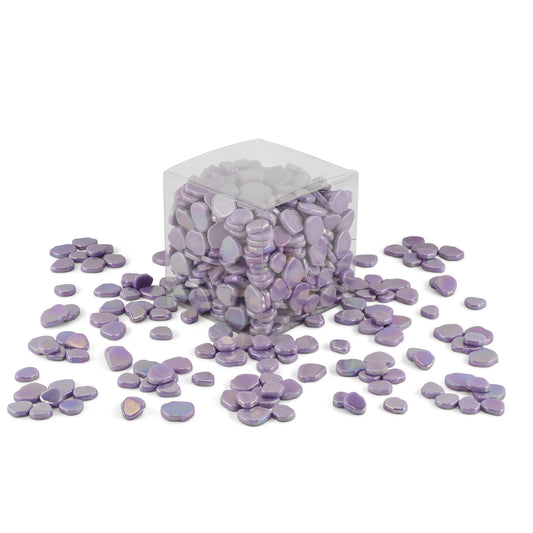 Purple Blossom Shaped Iridised Mixed Size Glass Pieces 1Kg **School Bulk Buy**